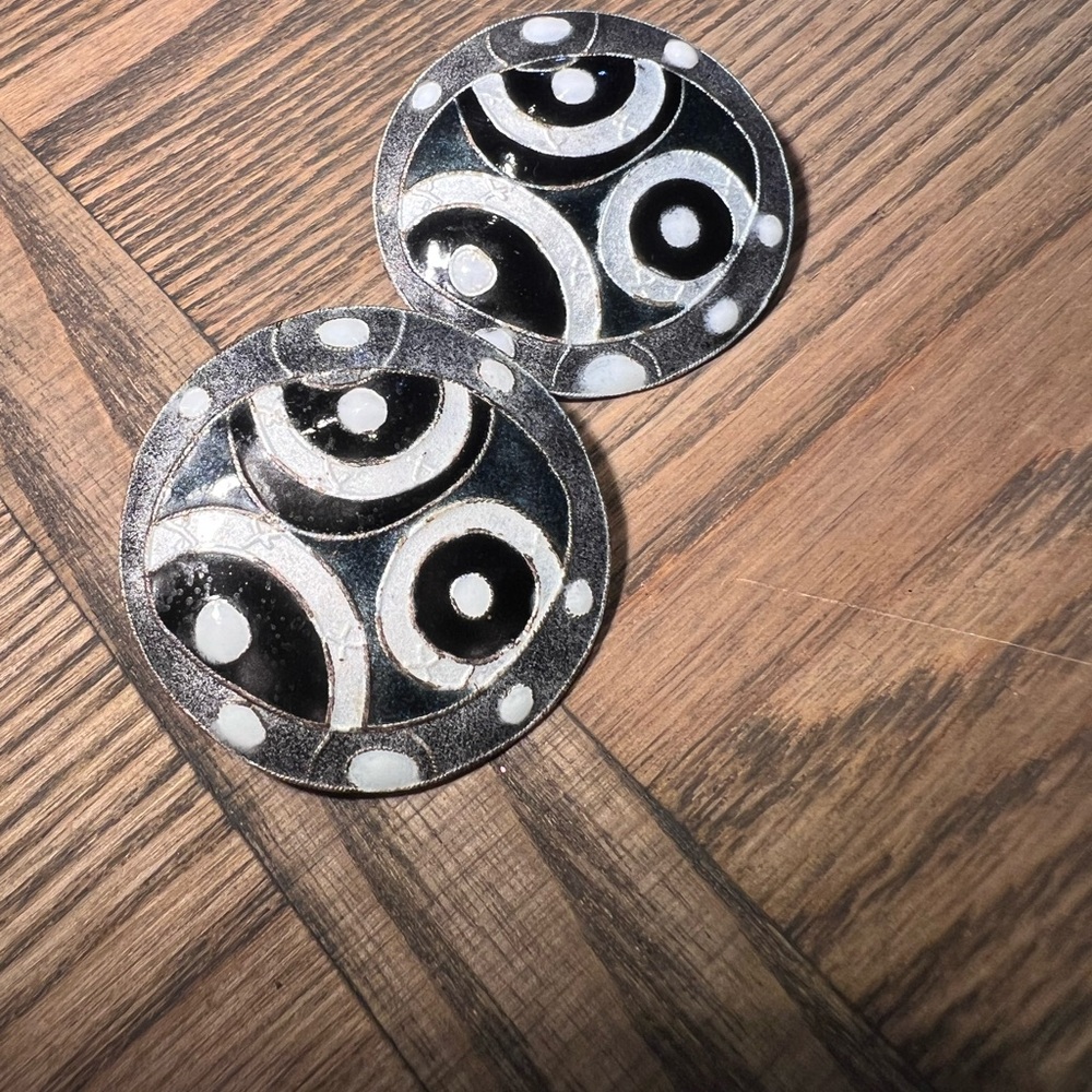 Unique Vintage Handmade Signed Black and White Earrings